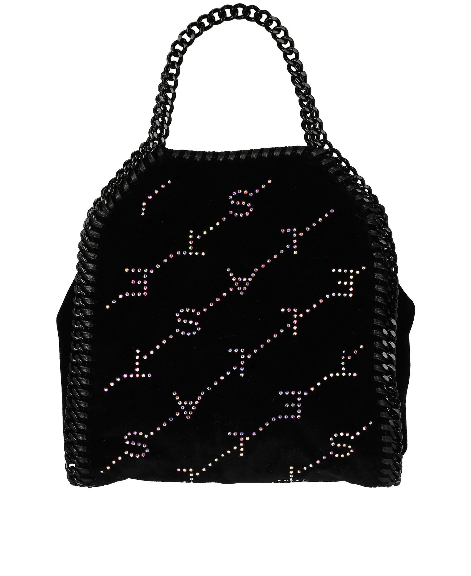 Logo Embellished Mini Falabella, &pound;395, Handbags, Black, Velvet, Back view